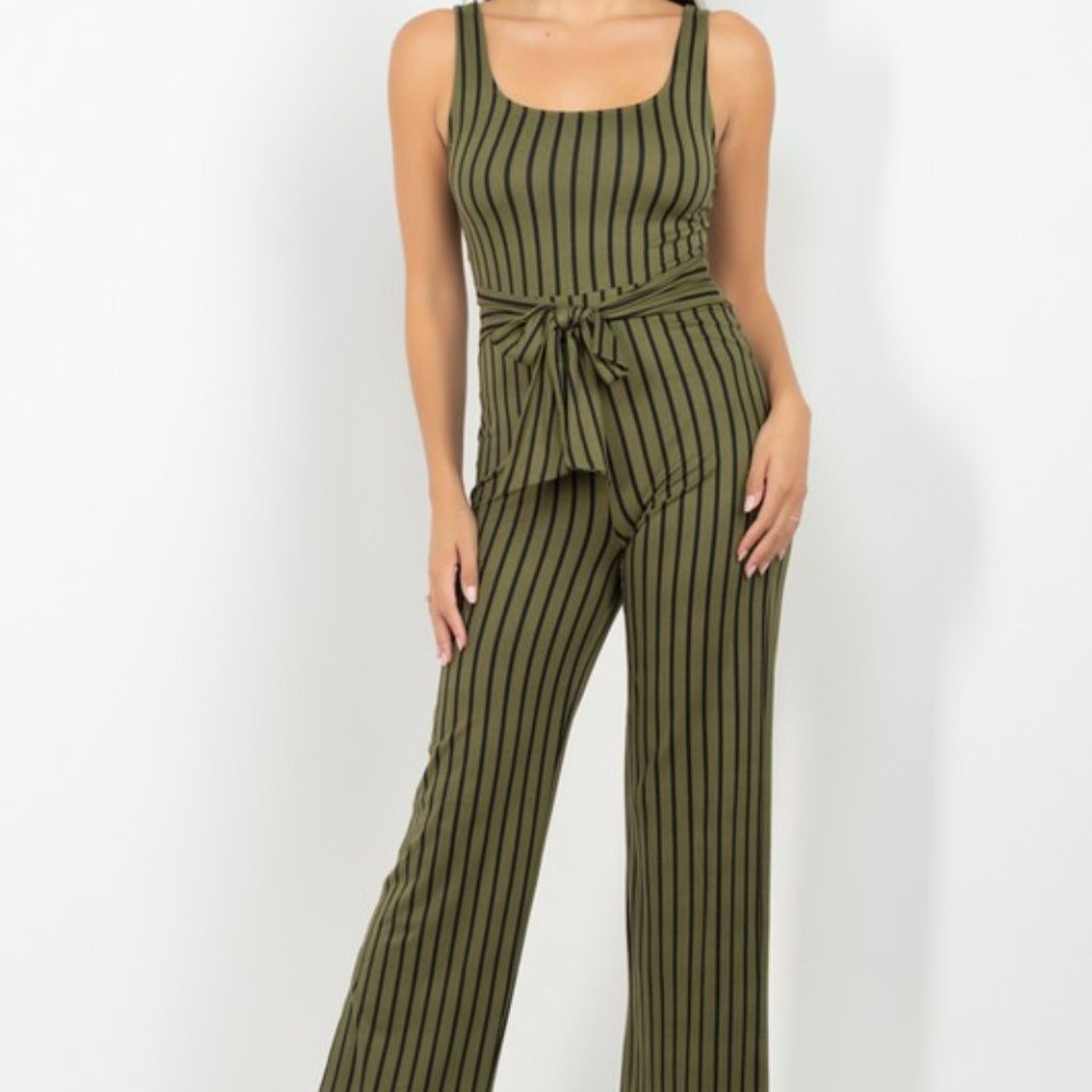 Olive Striped Jumpsuit